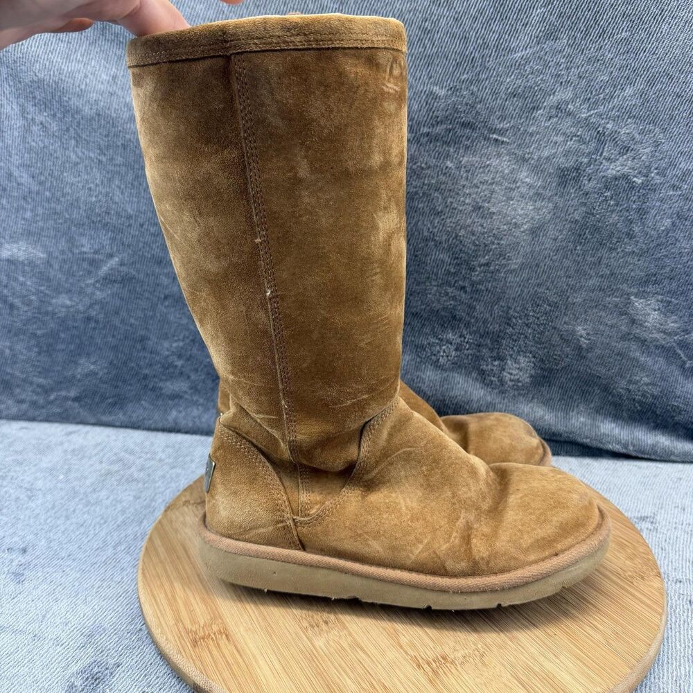 UGG Boots Womens Size 6 Brown Suede Shearling Zip Mid Calf Winter Lined 1890